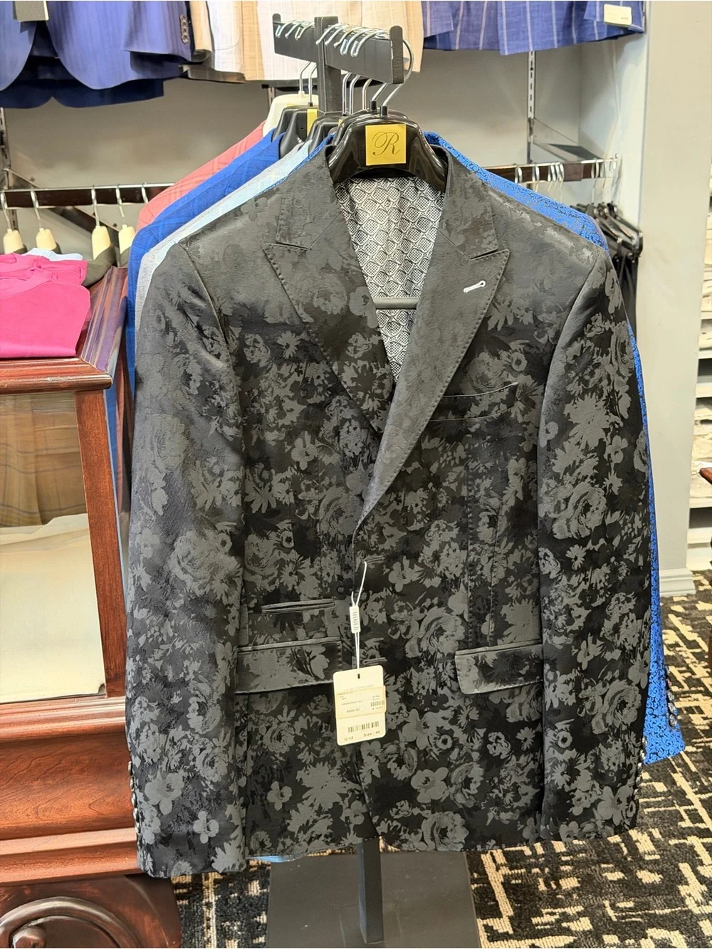 Avenue 21 Black Floral Jacquard Sport Coat 40R